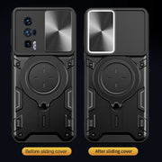 For Xiaomi Poco F5 Pro/Redmi K60  CD Texture Sliding Camshield Magnetic Holder Phone Case(Black)