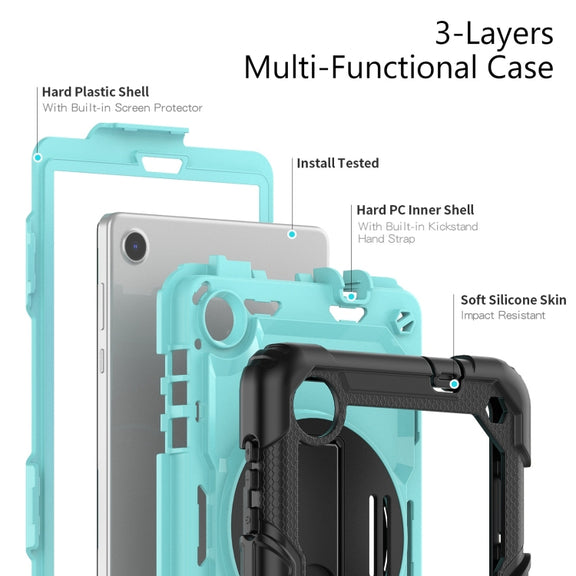 For Lenovo Tab M8 4th Gen Silicone Hybrid PC Tablet Case with Shoulder Strap(Light Blue PC)
