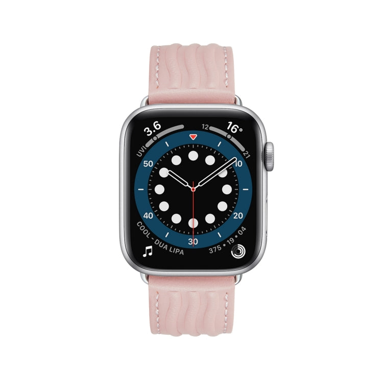 Embossed Line Genuine Leather Watch Band For Apple Watch 8 41mm(Pink)