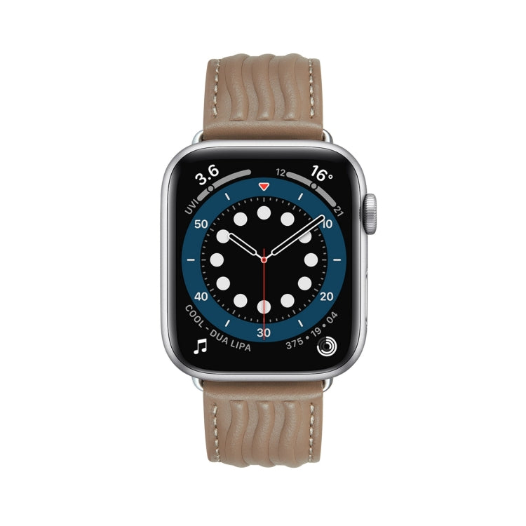 Embossed Line Genuine Leather Watch Band For Apple Watch 8 45mm(Milky Brown)