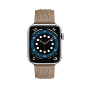 Embossed Line Genuine Leather Watch Band For Apple Watch 8 45mm(Milky Brown)
