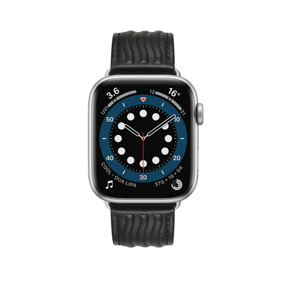 Embossed Line Genuine Leather Watch Band For Apple Watch SE 2022 40mm(Black)