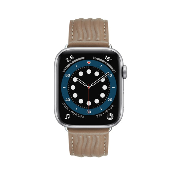 Embossed Line Genuine Leather Watch Band For Apple Watch 7 41mm(Milky Brown)