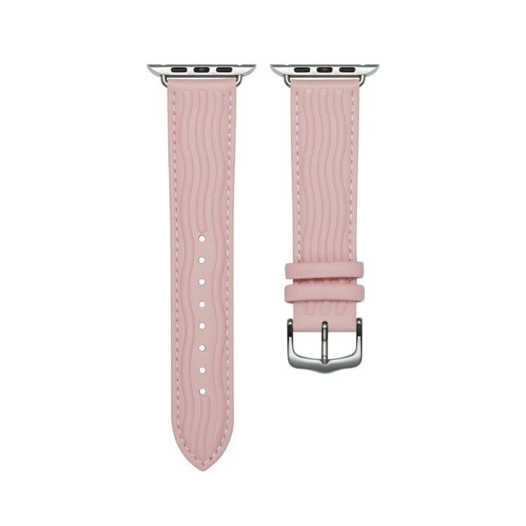 Embossed Line Genuine Leather Watch Band For Apple Watch 7 45mm(Pink)
