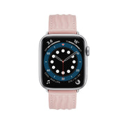 Embossed Line Genuine Leather Watch Band For Apple Watch 7 45mm(Pink)