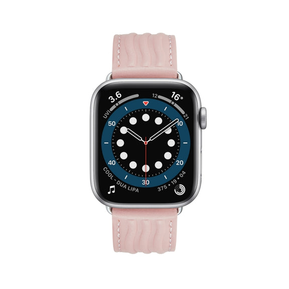 Embossed Line Genuine Leather Watch Band For Apple Watch 7 45mm(Pink)