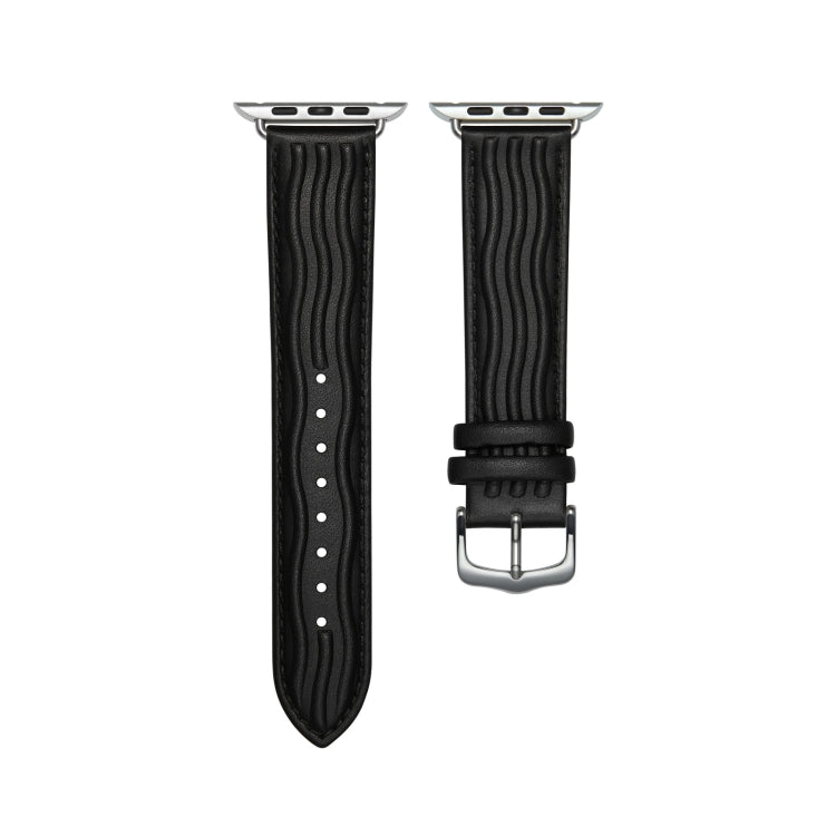 Embossed Line Genuine Leather Watch Band For Apple Watch 5 44mm(Black)