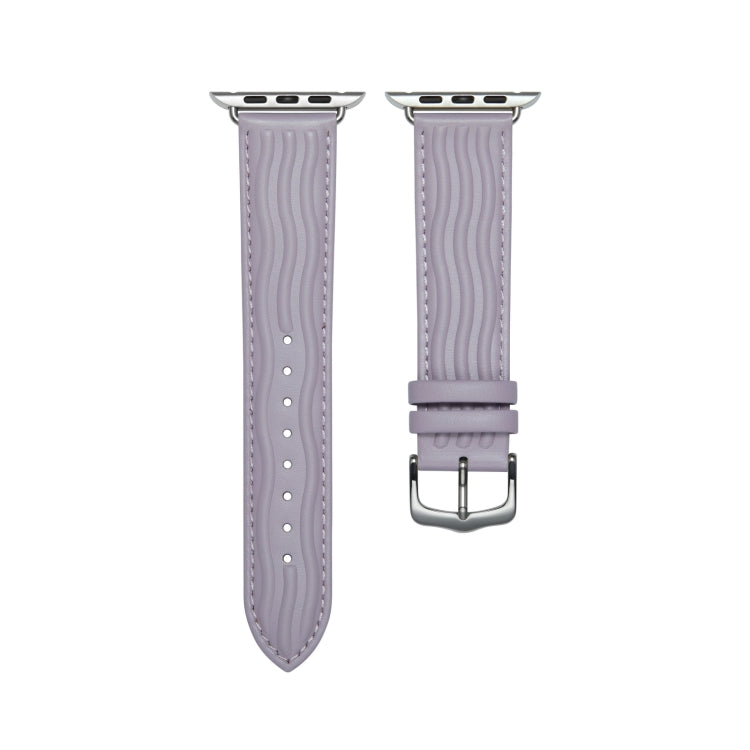 Embossed Line Genuine Leather Watch Band For Apple Watch 3 38mm(Lavender Purple)