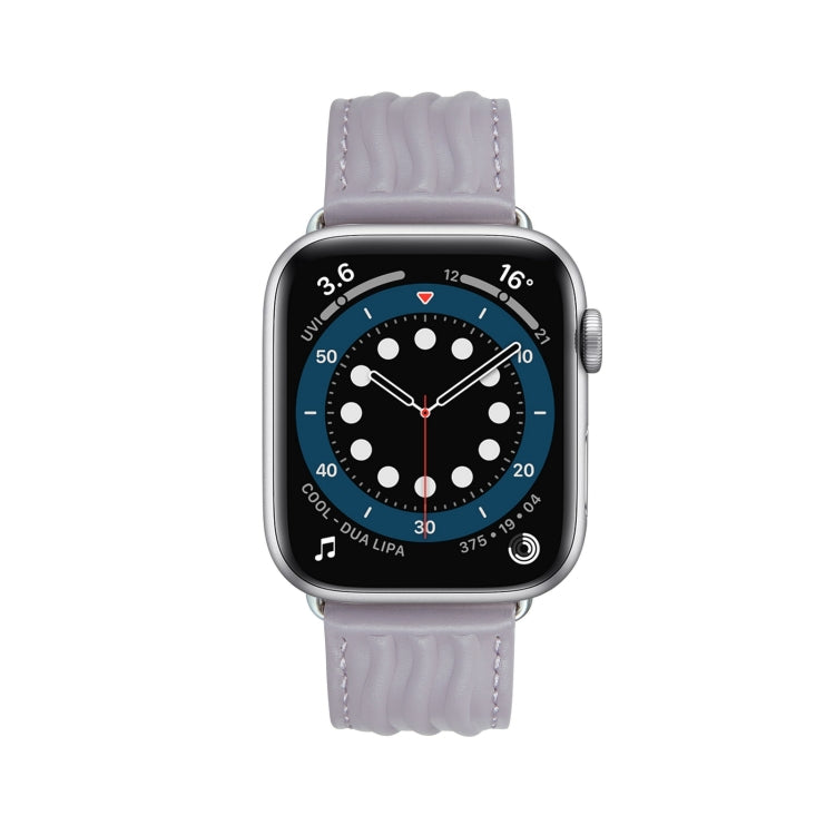 Embossed Line Genuine Leather Watch Band For Apple Watch 3 38mm(Lavender Purple)