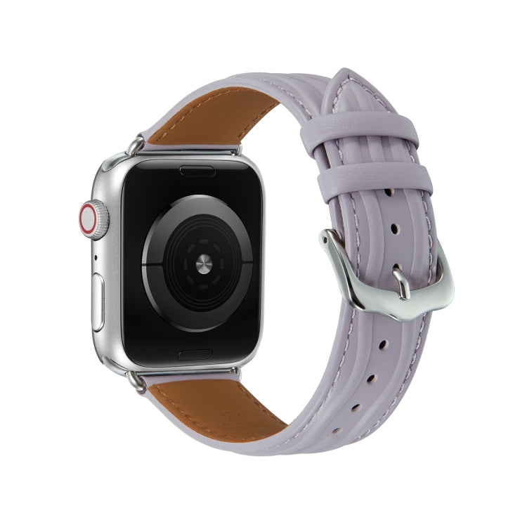 Embossed Line Genuine Leather Watch Band For Apple Watch 3 38mm(Lavender Purple)