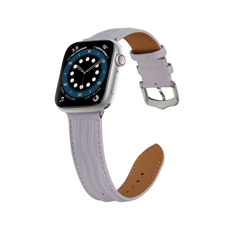 Embossed Line Genuine Leather Watch Band For Apple Watch 3 38mm(Lavender Purple)