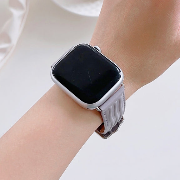 Embossed Line Genuine Leather Watch Band For Apple Watch 3 38mm(Lavender Purple)