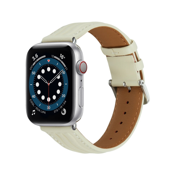 Embossed Line Genuine Leather Watch Band For Apple Watch 3 38mm(Milky White)