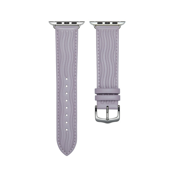 Embossed Line Genuine Leather Watch Band For Apple Watch 3 42mm(Lavender Purple)