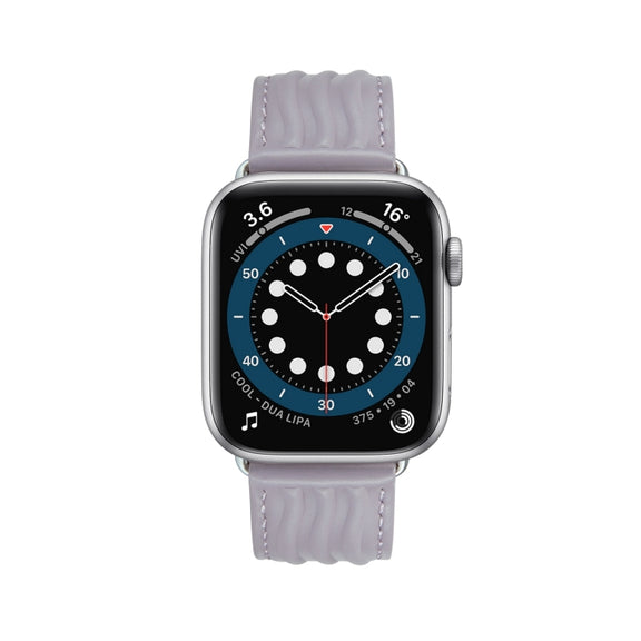 Embossed Line Genuine Leather Watch Band For Apple Watch 3 42mm(Lavender Purple)