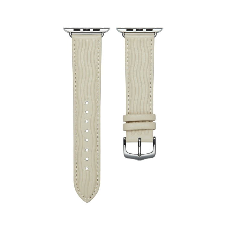 Embossed Line Genuine Leather Watch Band For Apple Watch 2 38mm(Milky White)