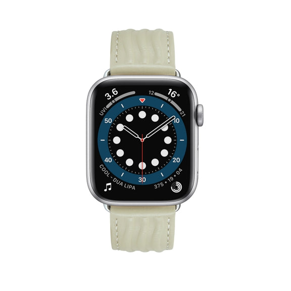 Embossed Line Genuine Leather Watch Band For Apple Watch 2 38mm(Milky White)