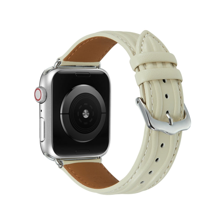 Embossed Line Genuine Leather Watch Band For Apple Watch 2 38mm(Milky White)