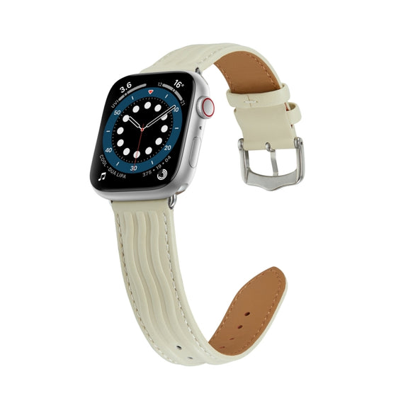 Embossed Line Genuine Leather Watch Band For Apple Watch 2 38mm(Milky White)
