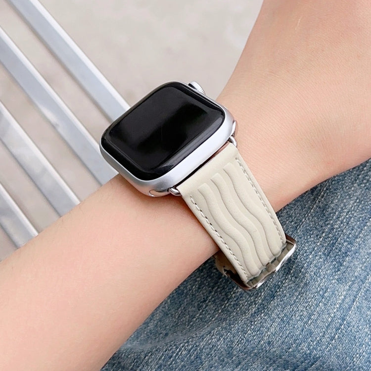 Embossed Line Genuine Leather Watch Band For Apple Watch 2 38mm(Milky White)
