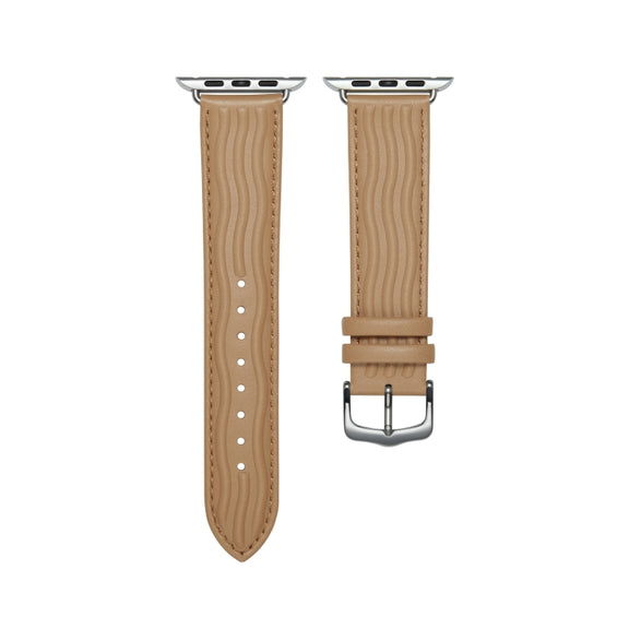 Embossed Line Genuine Leather Watch Band For Apple Watch 42mm(Khaki)