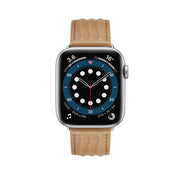 Embossed Line Genuine Leather Watch Band For Apple Watch 42mm(Khaki)