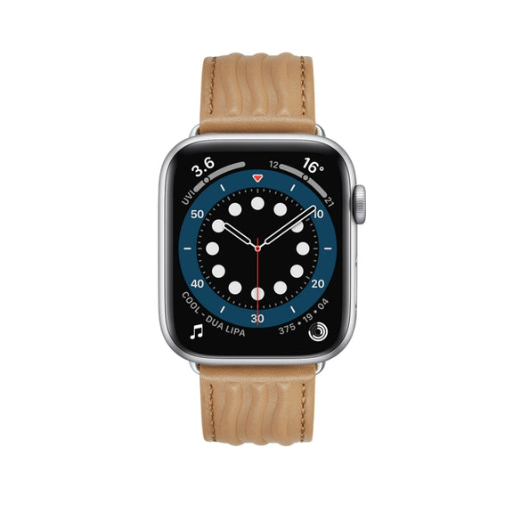 Embossed Line Genuine Leather Watch Band For Apple Watch 42mm(Khaki)