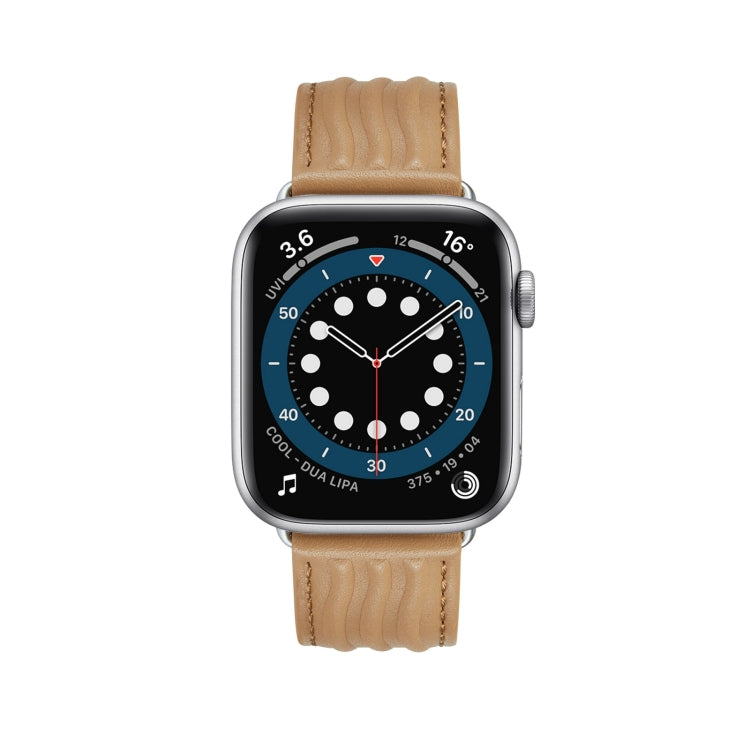 Embossed Line Genuine Leather Watch Band For Apple Watch 42mm(Khaki)