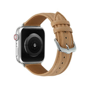 Embossed Line Genuine Leather Watch Band For Apple Watch 42mm(Khaki)