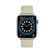 Embossed Line Genuine Leather Watch Band For Apple Watch SE 2023 44mm(Milky White)