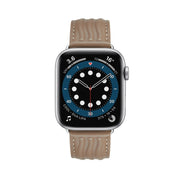 Embossed Line Genuine Leather Watch Band For Apple Watch SE 2023 44mm(Milky Brown)