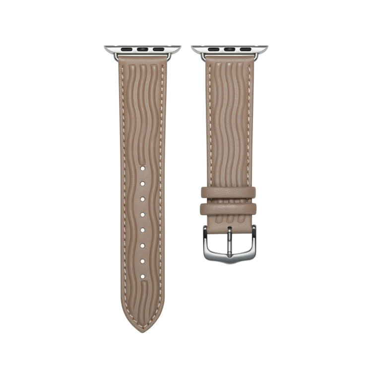 Embossed Line Genuine Leather Watch Band For Apple Watch 9 41mm(Milky Brown)