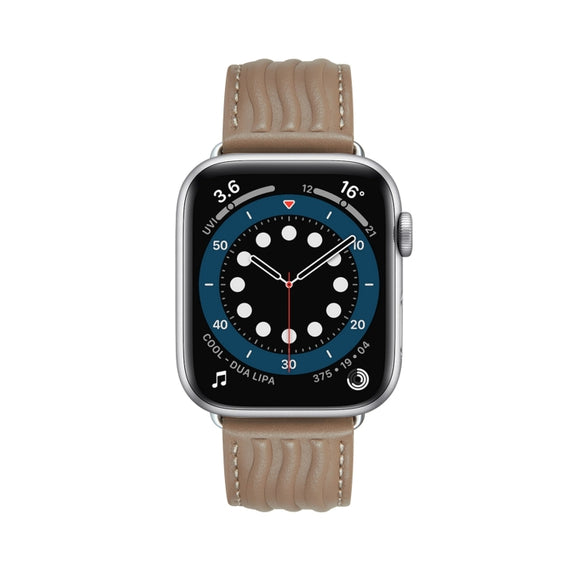 Embossed Line Genuine Leather Watch Band For Apple Watch 9 41mm(Milky Brown)