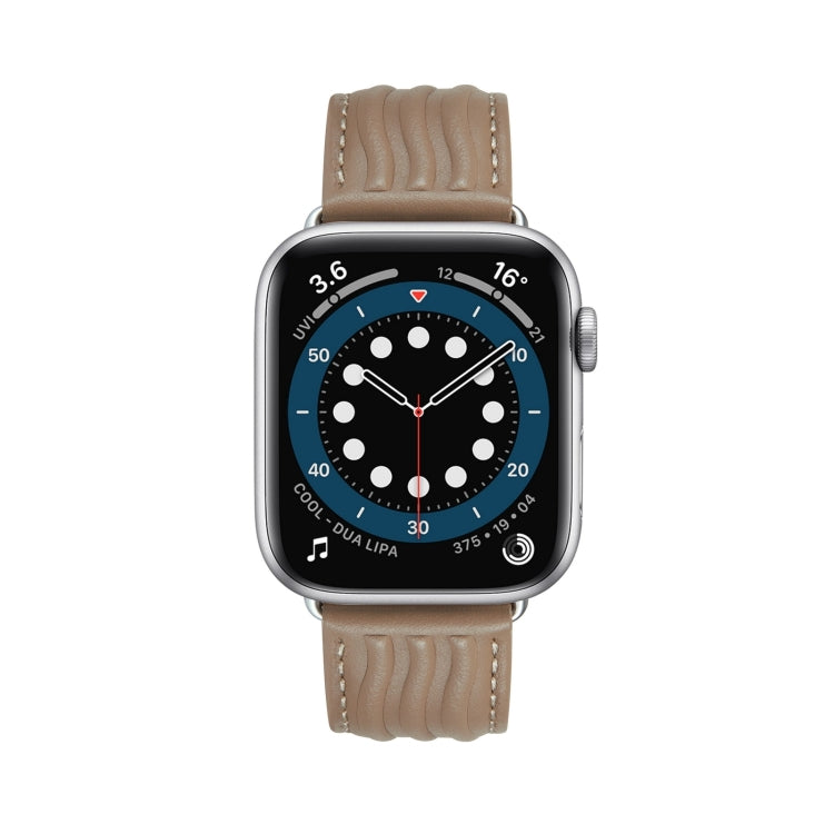 Embossed Line Genuine Leather Watch Band For Apple Watch 9 41mm(Milky Brown)