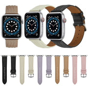Embossed Line Genuine Leather Watch Band For Apple Watch 42mm(Khaki)