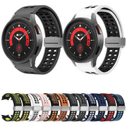 For Samsung Galaxy Watch5 Double-row Hole Folding Buckle Silicone Watch Band(Blue Black)
