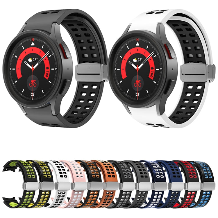 For Samsung Galaxy Watch5 Double-row Hole Folding Buckle Silicone Watch Band(Blue Black)