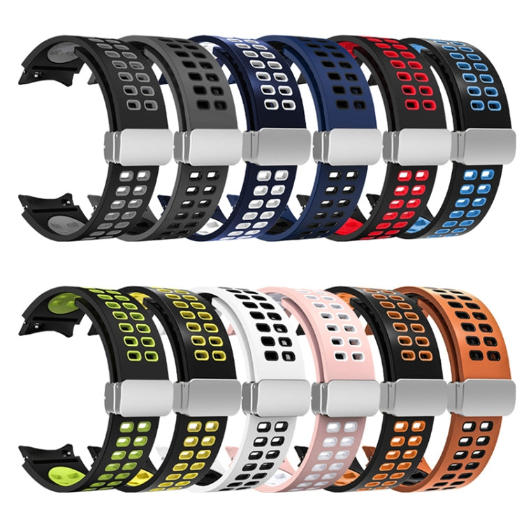 For Samsung Galaxy Watch5 Double-row Hole Folding Buckle Silicone Watch Band(Blue Black)