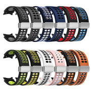 For Samsung Galaxy Watch5 Double-row Hole Folding Buckle Silicone Watch Band(Blue Black)