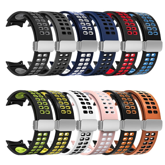 For Samsung Galaxy Watch5 Double-row Hole Folding Buckle Silicone Watch Band(Blue Black)