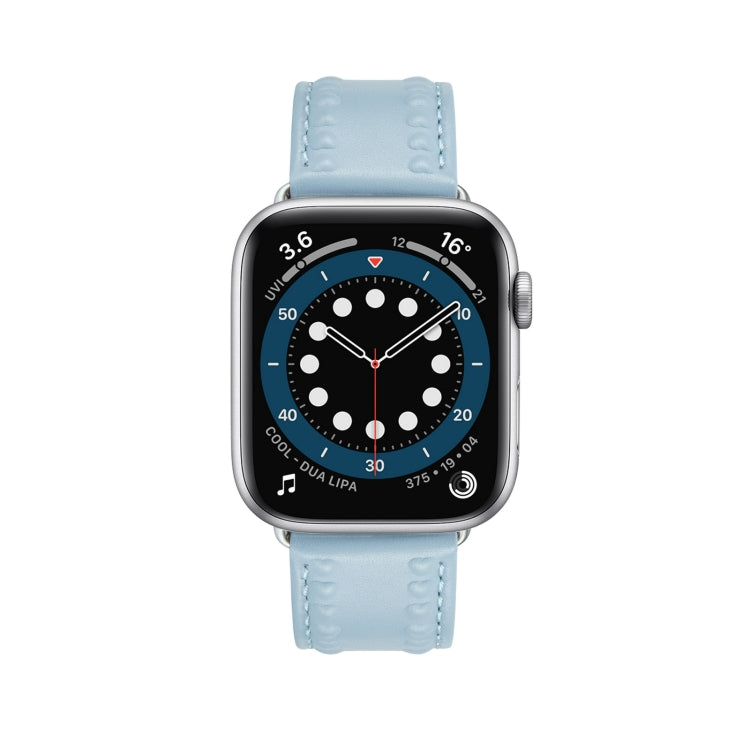 Embossed Love Genuine Leather Watch Band For Apple Watch 7 41mm(Blue)