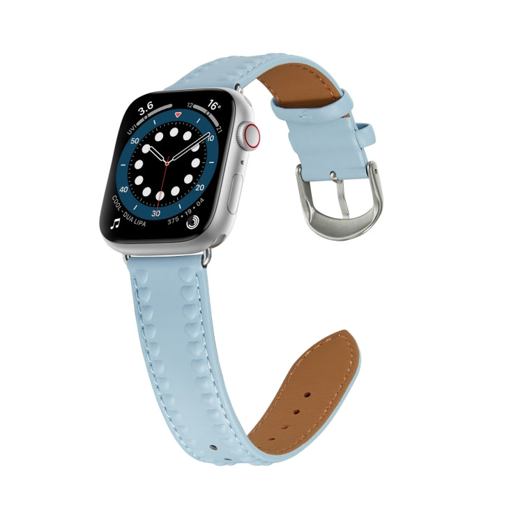 Embossed Love Genuine Leather Watch Band For Apple Watch 7 41mm(Blue)