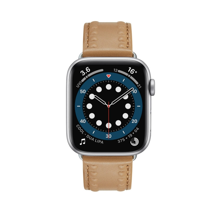 Embossed Love Genuine Leather Watch Band For Apple Watch 6 40mm(Khaki)
