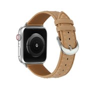 Embossed Love Genuine Leather Watch Band For Apple Watch 6 40mm(Khaki)