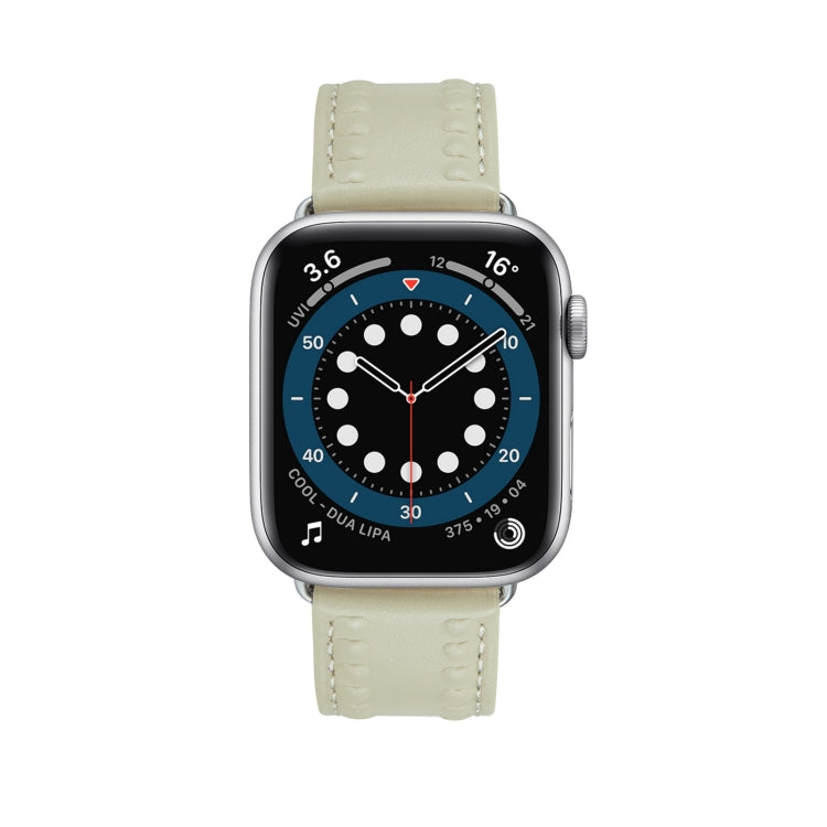 Embossed Love Genuine Leather Watch Band For Apple Watch 5 40mm(Milky White)