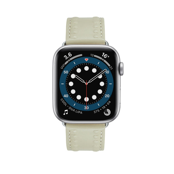 Embossed Love Genuine Leather Watch Band For Apple Watch 5 40mm(Milky White)