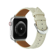 Embossed Love Genuine Leather Watch Band For Apple Watch 5 40mm(Milky White)