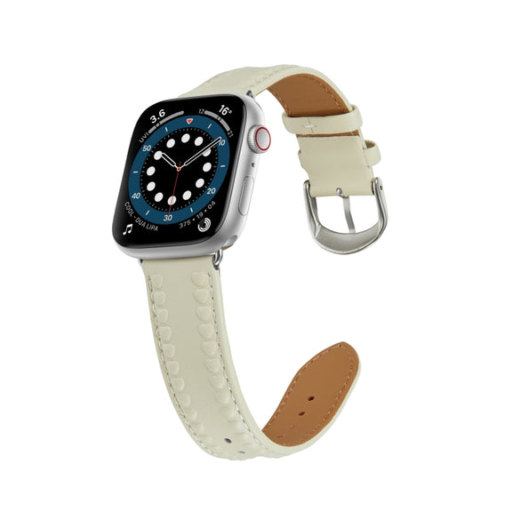 Embossed Love Genuine Leather Watch Band For Apple Watch 5 40mm(Milky White)