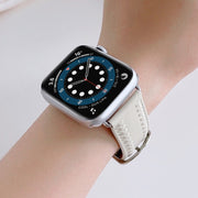 Embossed Love Genuine Leather Watch Band For Apple Watch 5 40mm(Milky White)