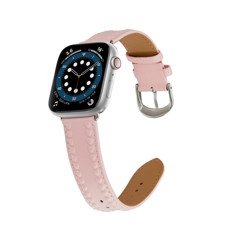 Embossed Love Genuine Leather Watch Band For Apple Watch 4 44mm(Pink)